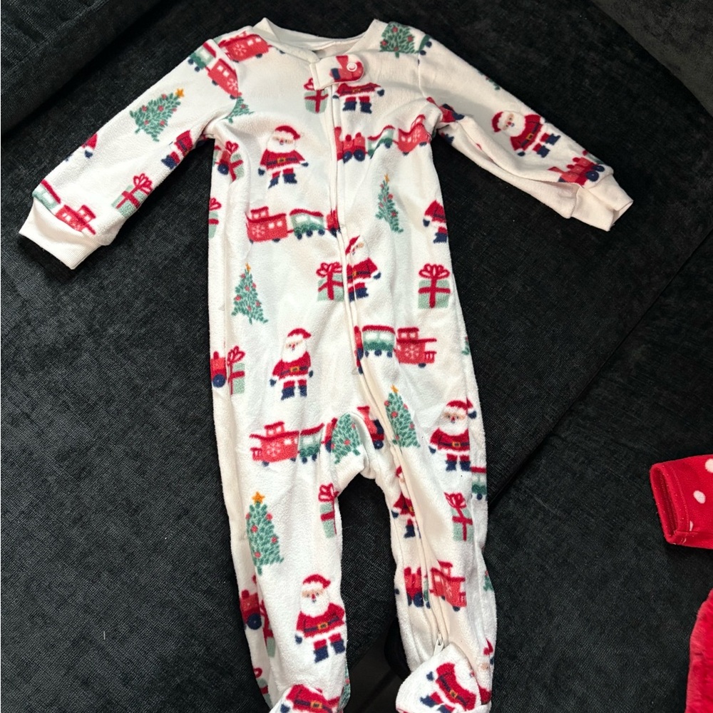 Carter's White and Red Santa Print Footie